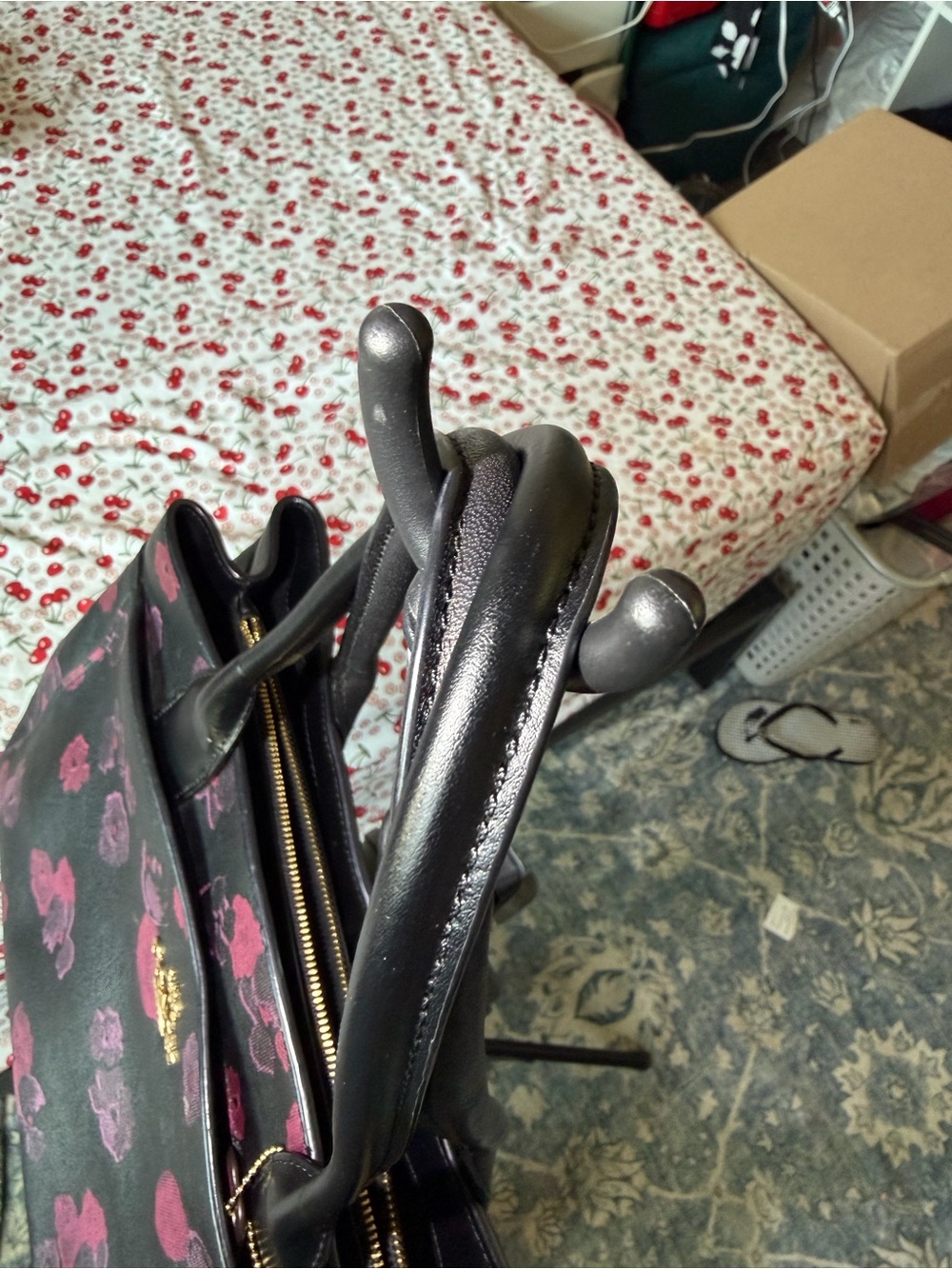 Coach CASEY TOTE Floral Print Black & Pink Tote Bag - Picture 10 of 10